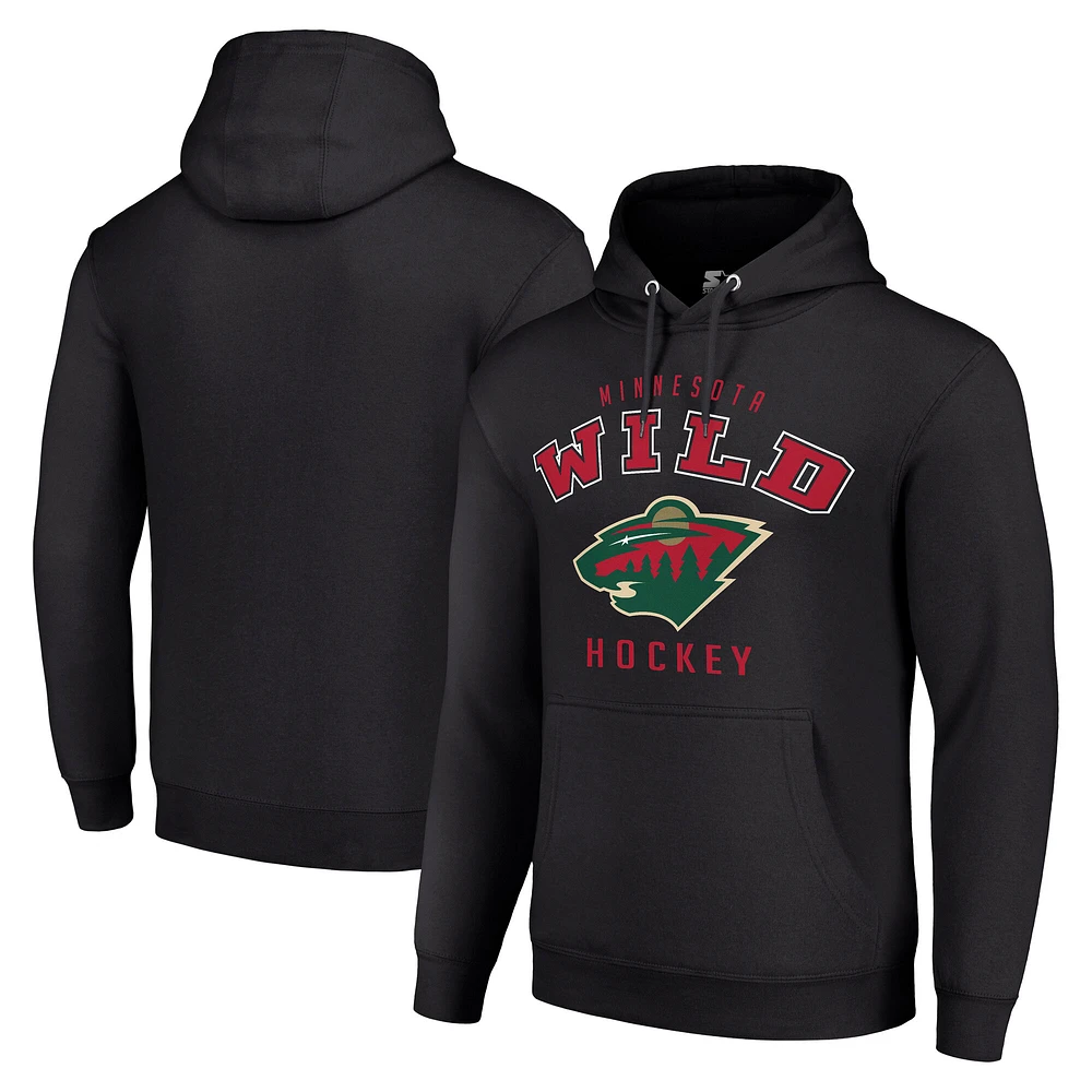 Men's Starter Black Minnesota Wild Logo Pullover Hoodie