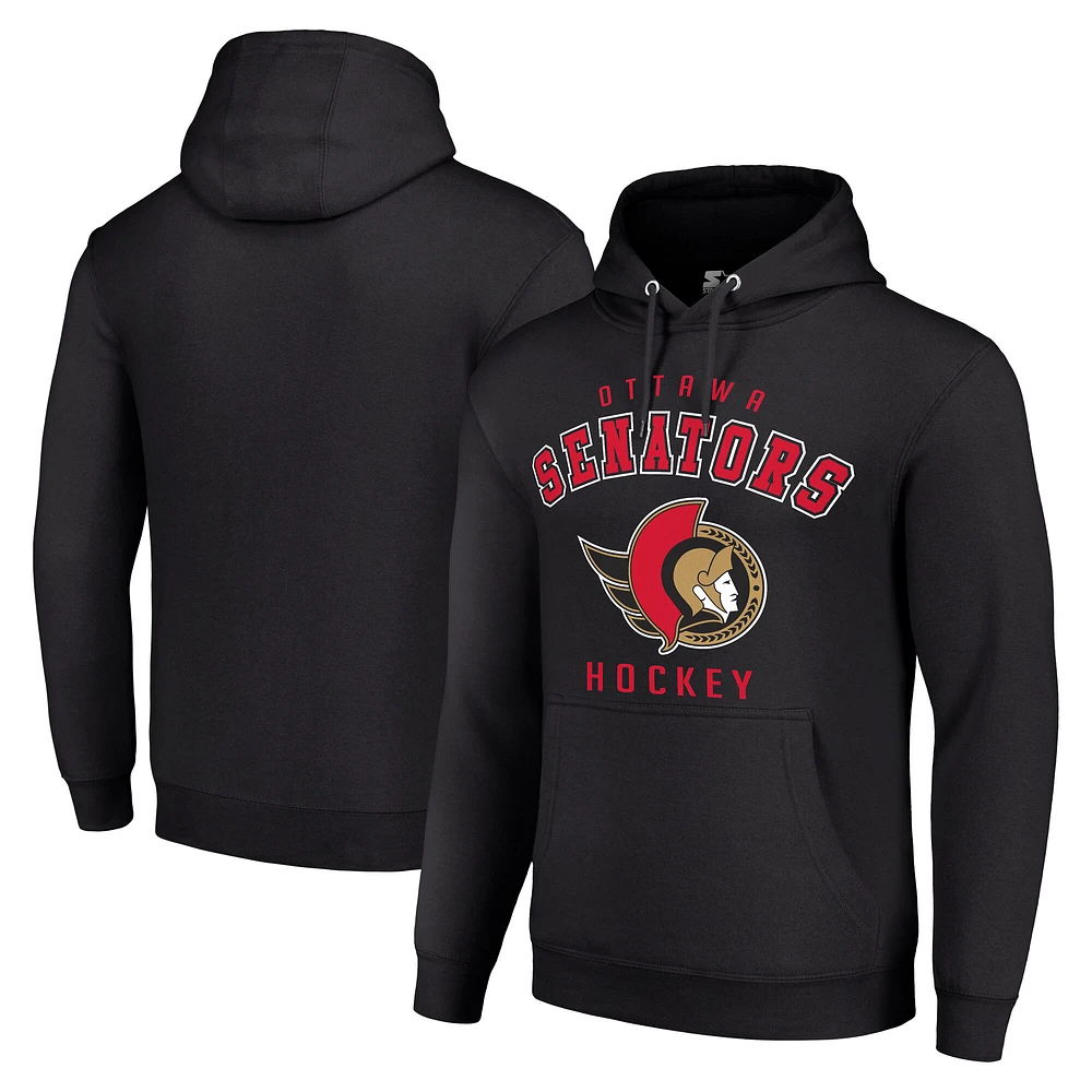Men's Starter Black Ottawa Senators Logo Pullover Hoodie