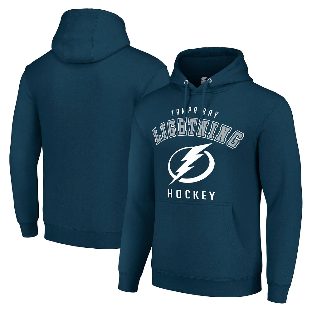Men's Starter Navy Tampa Bay Lightning Logo Pullover Hoodie