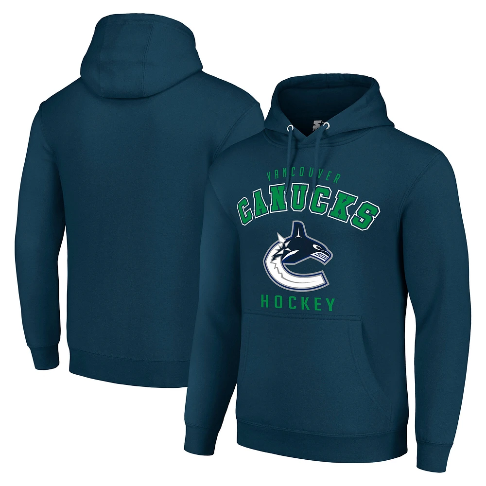 Men's Starter Navy Vancouver Canucks Logo Pullover Hoodie
