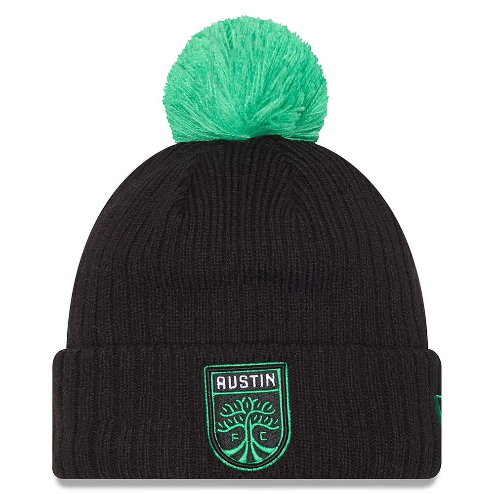 Men's New Era Black Austin FC 2025 Jersey Hook Cuff Knit Hat with Pom