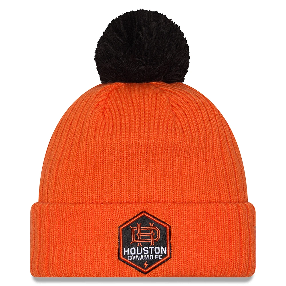Men's New Era Orange Houston Dynamo FC 2025 Jersey Hook Cuff Knit Hat with Pom