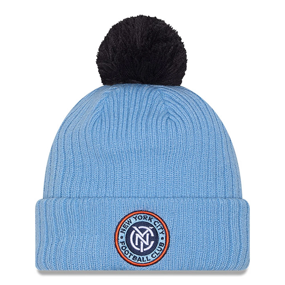 Men's New Era Light Blue New York City FC 2025 Jersey Hook Cuff Knit Hat with Pom