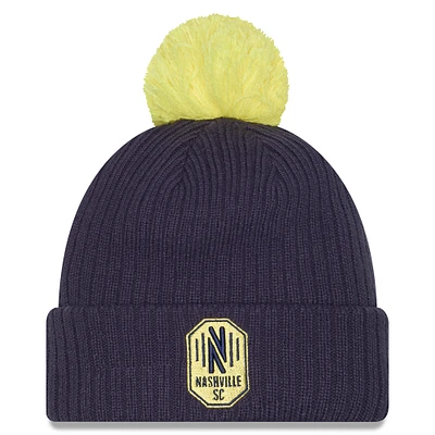 Men's New Era Navy Nashville SC 2025 Jersey Hook Cuff Knit Hat with Pom
