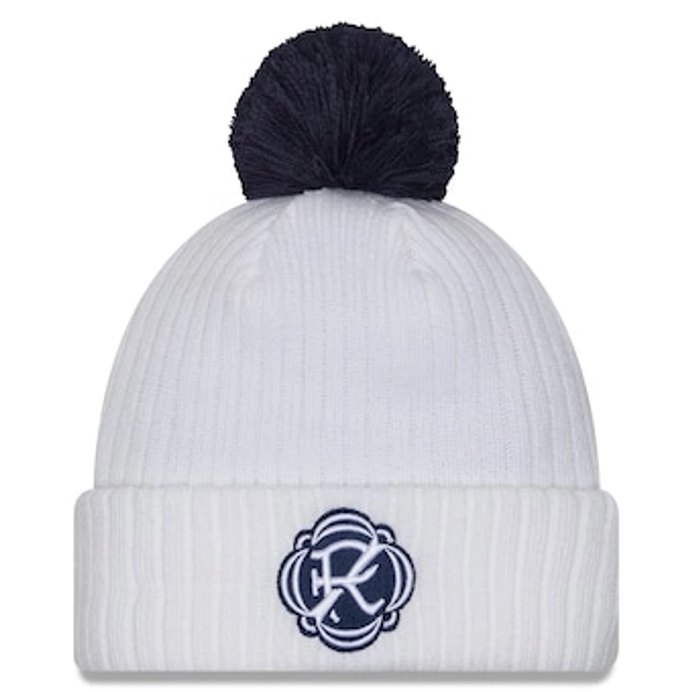 Men's New Era White New England Revolution 2025 Jersey Hook Cuff Knit Hat with Pom
