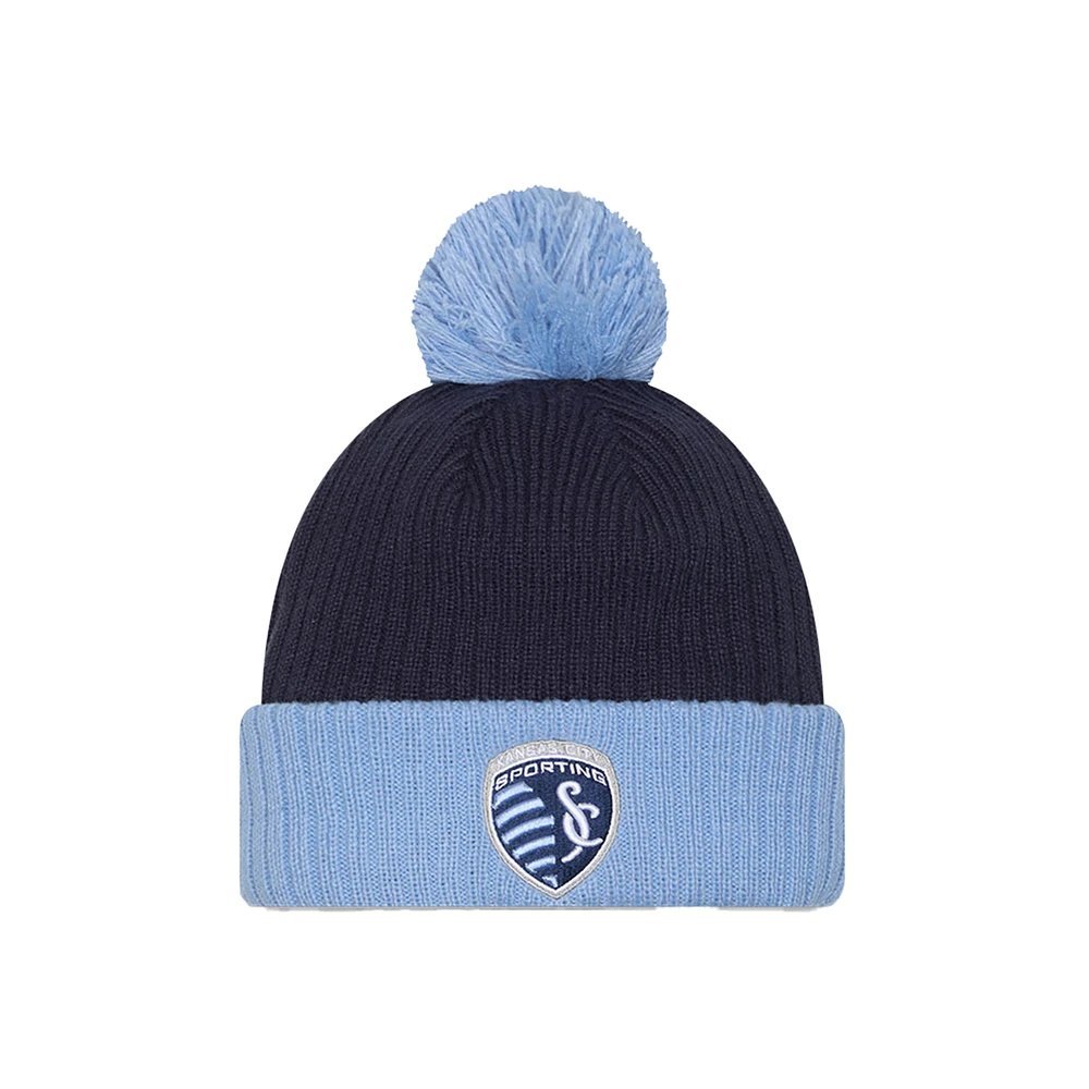 Men's New Era Light Blue Sporting Kansas City 2025 Jersey Hook Cuff Knit Hat with Pom