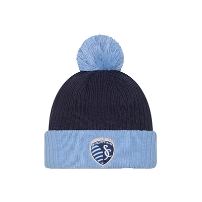 Men's New Era Light Blue Sporting Kansas City 2025 Jersey Hook Cuff Knit Hat with Pom