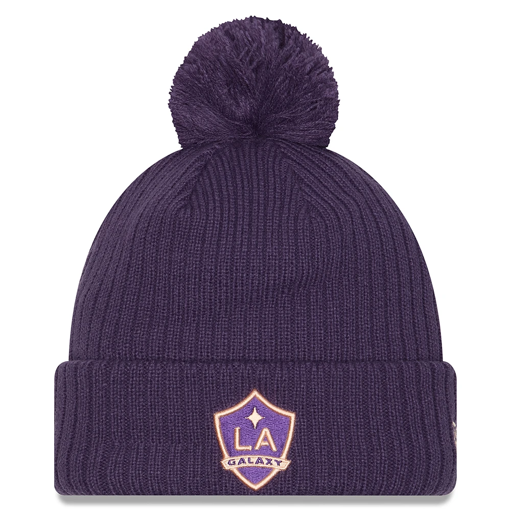 Men's New Era Purple LA Galaxy 2025 Jersey Hook Cuff Knit Hat with Pom