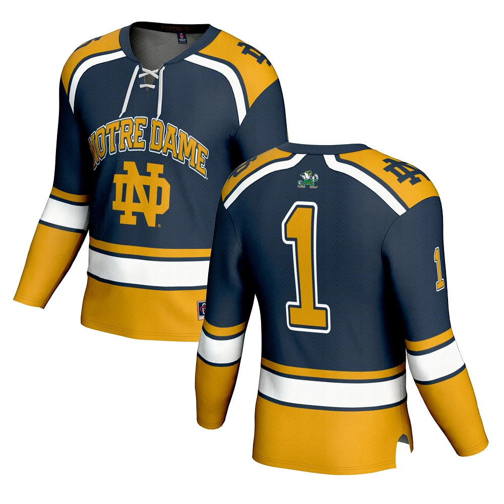 Youth GameDay Greats #1 Navy Notre Dame Fighting Irish Lightweight Collegiate Hockey Fashion Jersey