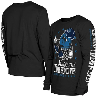 Men's New Era Black Minnesota Timberwolves Old School Sport Long Sleeve T-Shirt