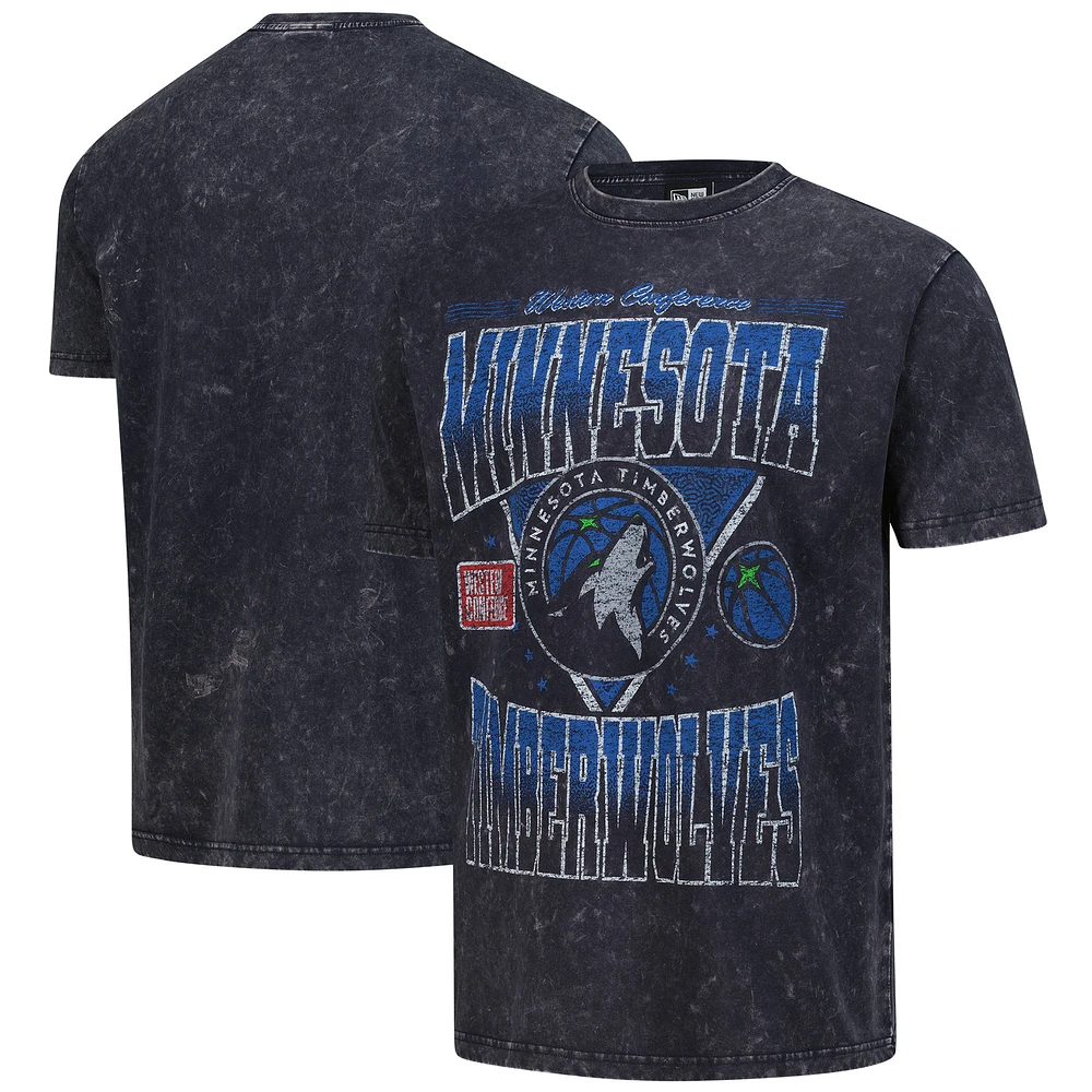 Men's New Era Heather Black Minnesota Timberwolves Boxy Old School Sport Vintage Wash T-Shirt