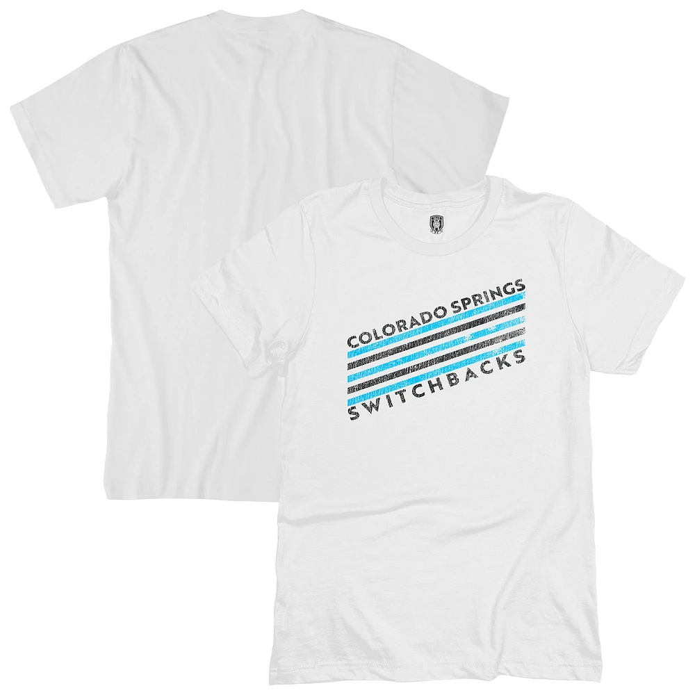 Men's 1863FC White Colorado Springs Switchbacks FC Stripes T-Shirt