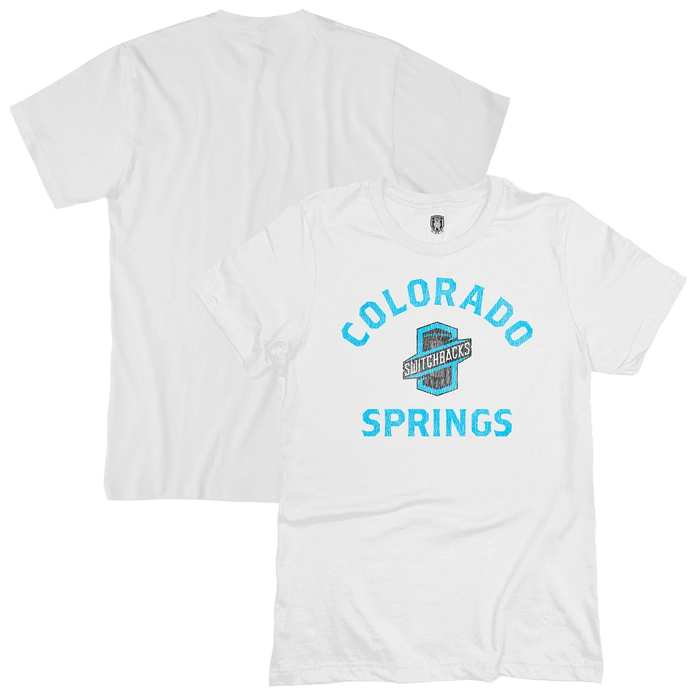 Men's 1863FC White Colorado Springs Switchbacks FC Team Arch T-Shirt
