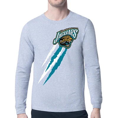 Men's Starter Heather Gray Jacksonville Jaguars Retro Team Logo Color Scratch Long Sleeve T-Shirt