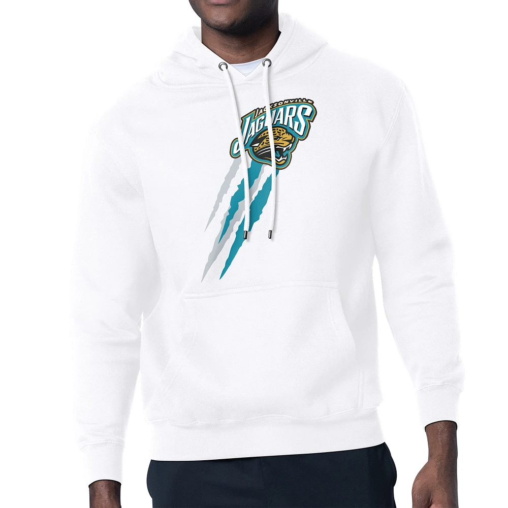 Men's Starter White Jacksonville Jaguars Retro Team Logo Color Scratch Pullover Hoodie