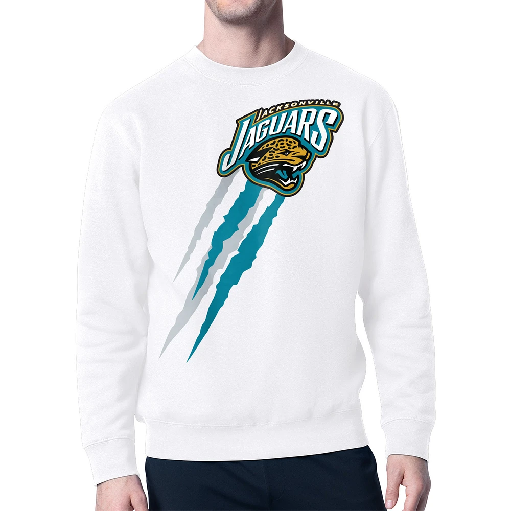 Men's Starter White Jacksonville Jaguars Retro Team Logo Color Scratch Pullover Sweatshirt