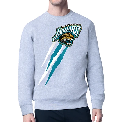 Men's Starter Heather Gray Jacksonville Jaguars Retro Team Logo Color Scratch Pullover Sweatshirt