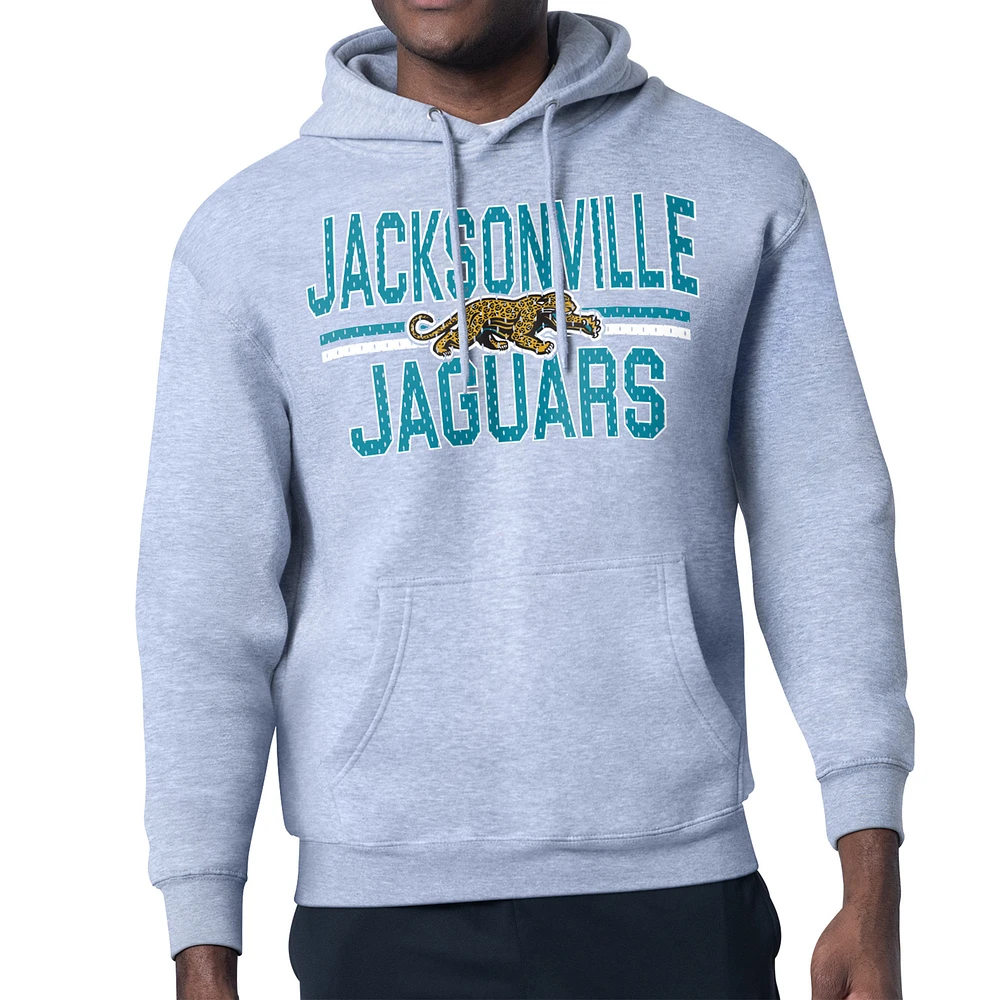 Men's Starter Heather Gray Jacksonville Jaguars Mesh Look Retro Team Logo Pullover Hoodie