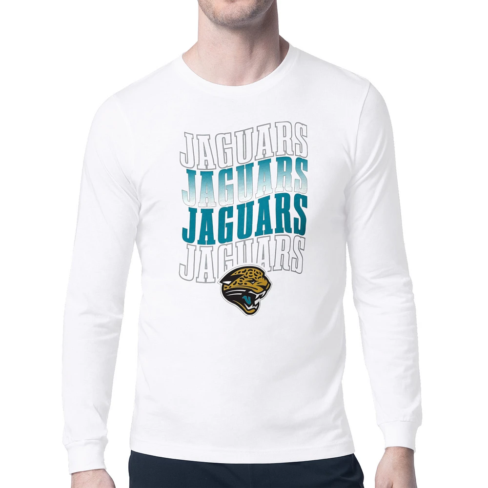 Men's Starter White Jacksonville Jaguars Repeat Wordmark Retro Team Logo Long Sleeve T-Shirt