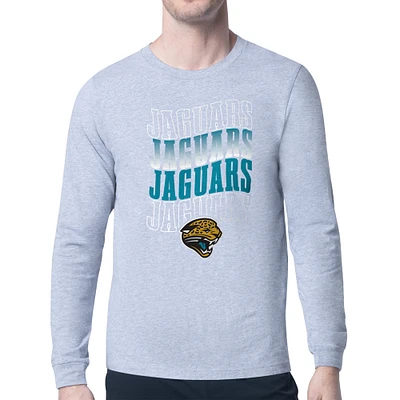 Men's Starter Heather Gray Jacksonville Jaguars Repeat Wordmark Retro Team Logo Long Sleeve T-Shirt