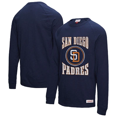 Men's Mitchell & Ness Navy San Diego Padres Arched Logo Slub Long Sleeve T-Shirt