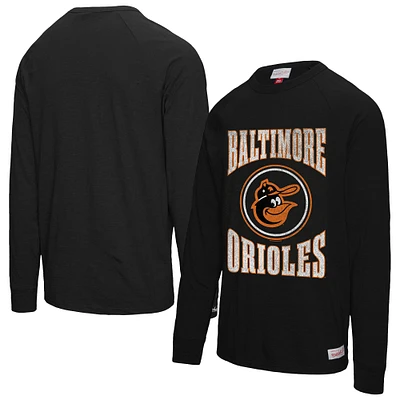 Men's Mitchell & Ness Black Baltimore Orioles Arched Logo Slub Long Sleeve T-Shirt