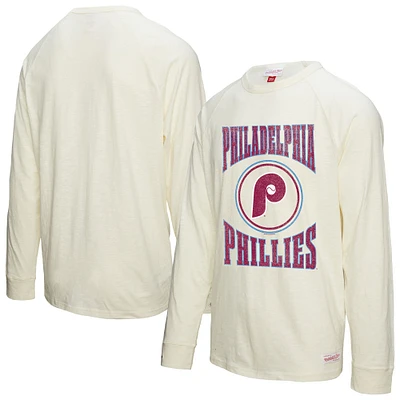 Men's Mitchell & Ness Cream Philadelphia Phillies Arched Logo Slub Long Sleeve T-Shirt