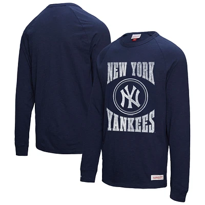 Men's Mitchell & Ness Navy New York Yankees Arched Logo Slub Long Sleeve T-Shirt