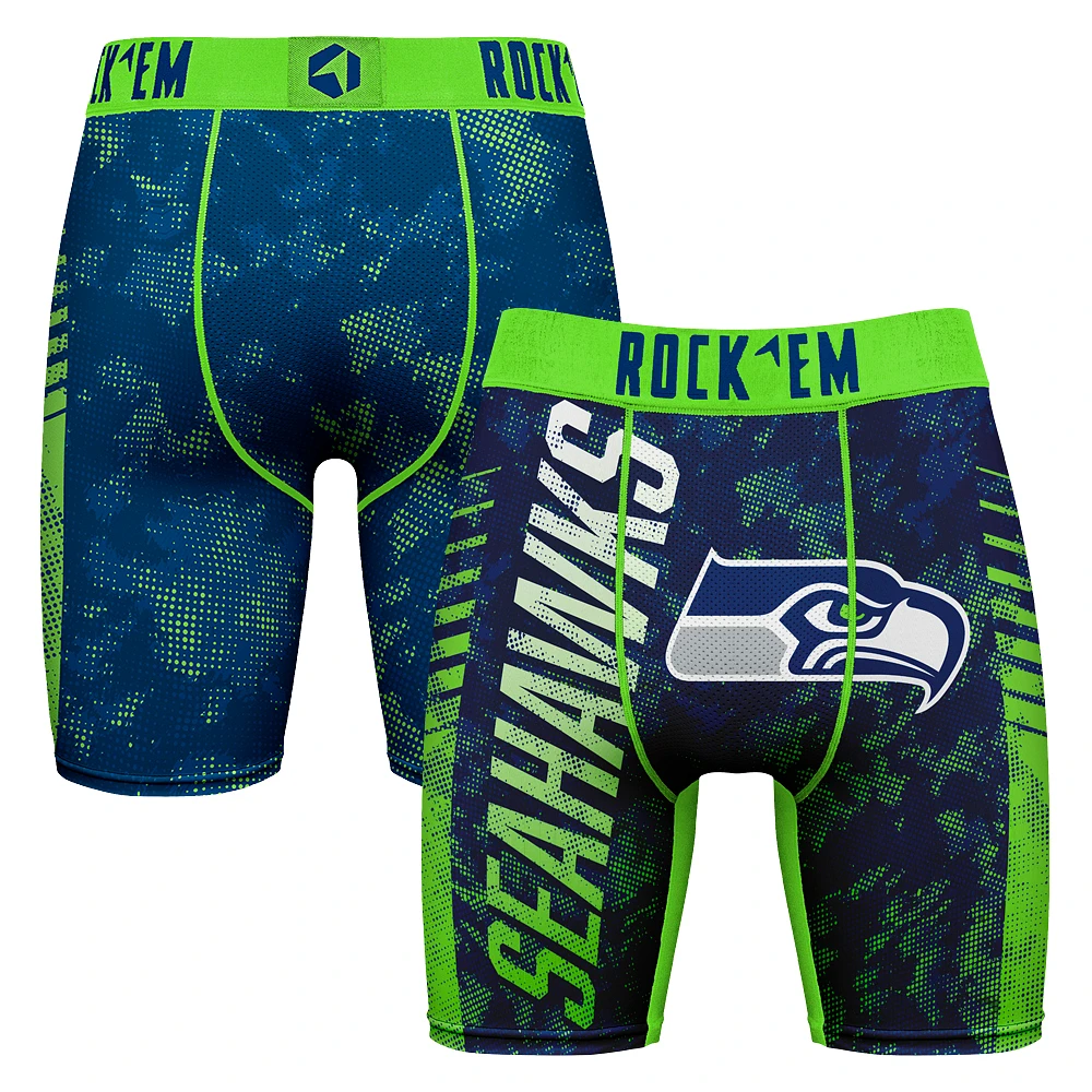 Men's Rock Em Socks College Navy Seattle Seahawks Wordmark Boxer Briefs
