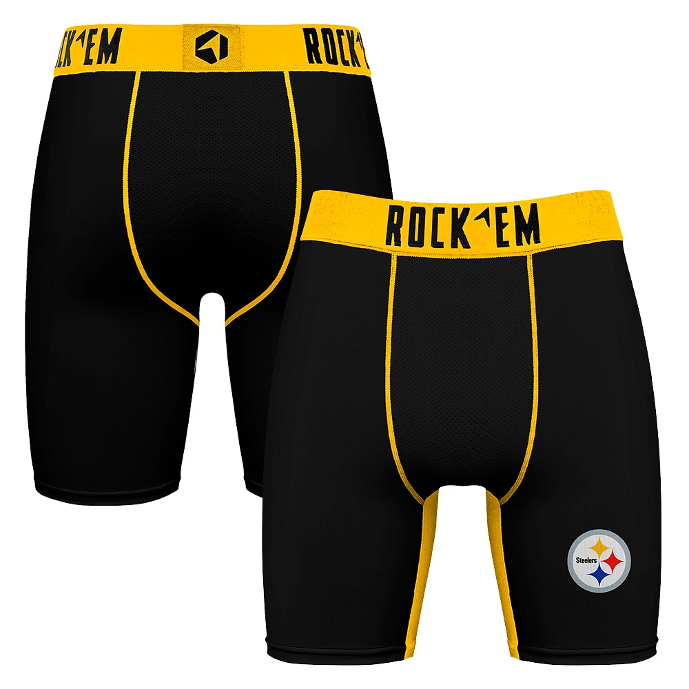 Men's Rock Em Socks Black Pittsburgh Steelers Primary Logo Boxer Briefs