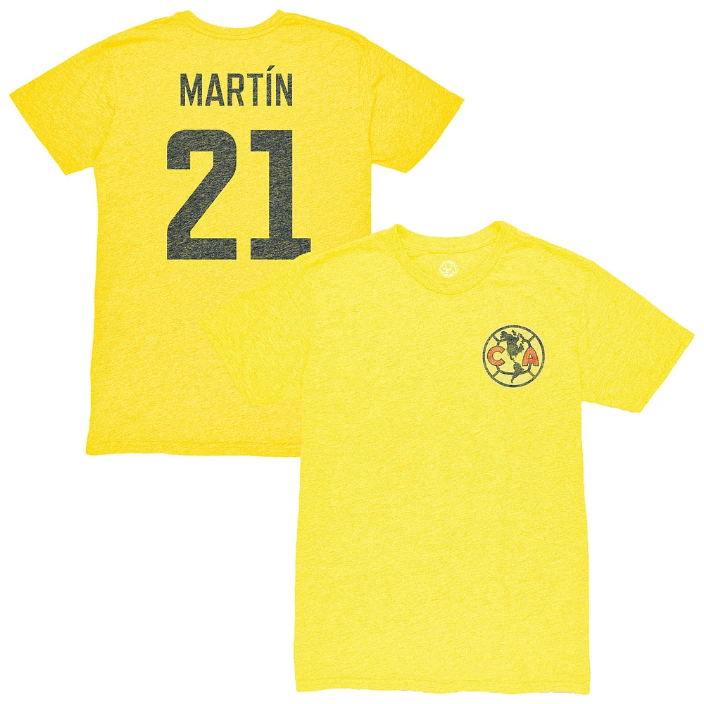 Men's 1863FC Henry Martin Yellow Club America Vintage Player Name & Number Tri-blend T-Shirt
