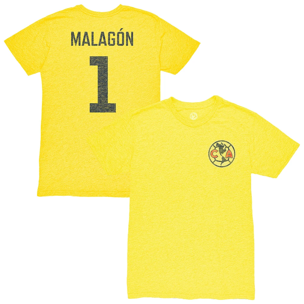 Men's 1863FC Luis Malagón Yellow Club America Vintage Player Name & Number Tri-blend T-Shirt