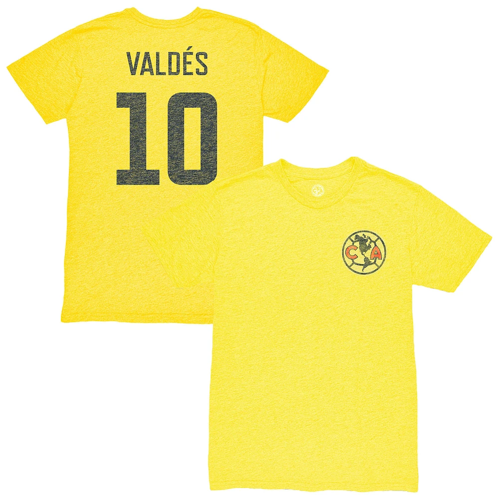 Men's 1863FC Diego Valdés Yellow Club America Vintage Player Name & Number Tri-blend T-Shirt