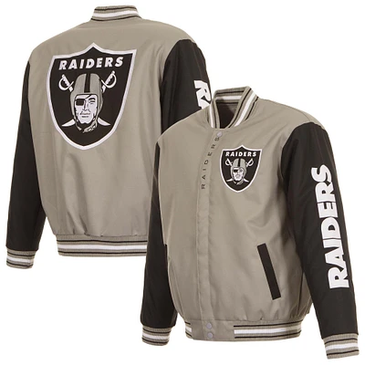Men's JH Design Gray Las Vegas Raiders Twill Full-Zip Jacket