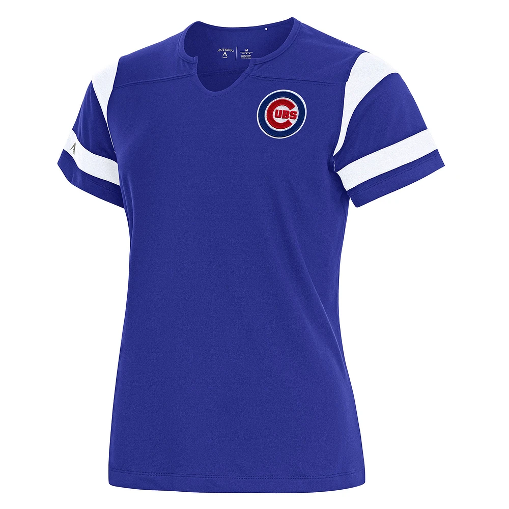 Women's Antigua Royal Chicago Cubs Encounter Notch Neck Top