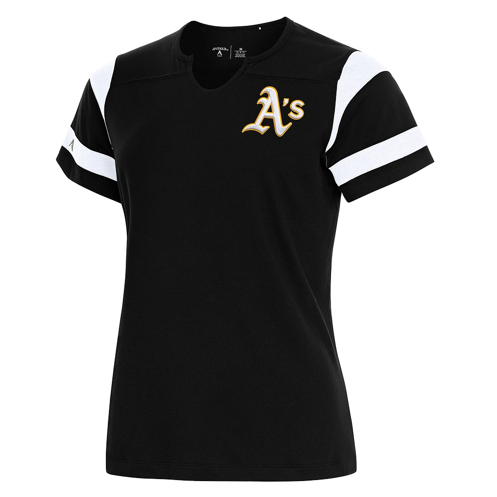 Women's Antigua Black Athletics Encounter Notch Neck Top