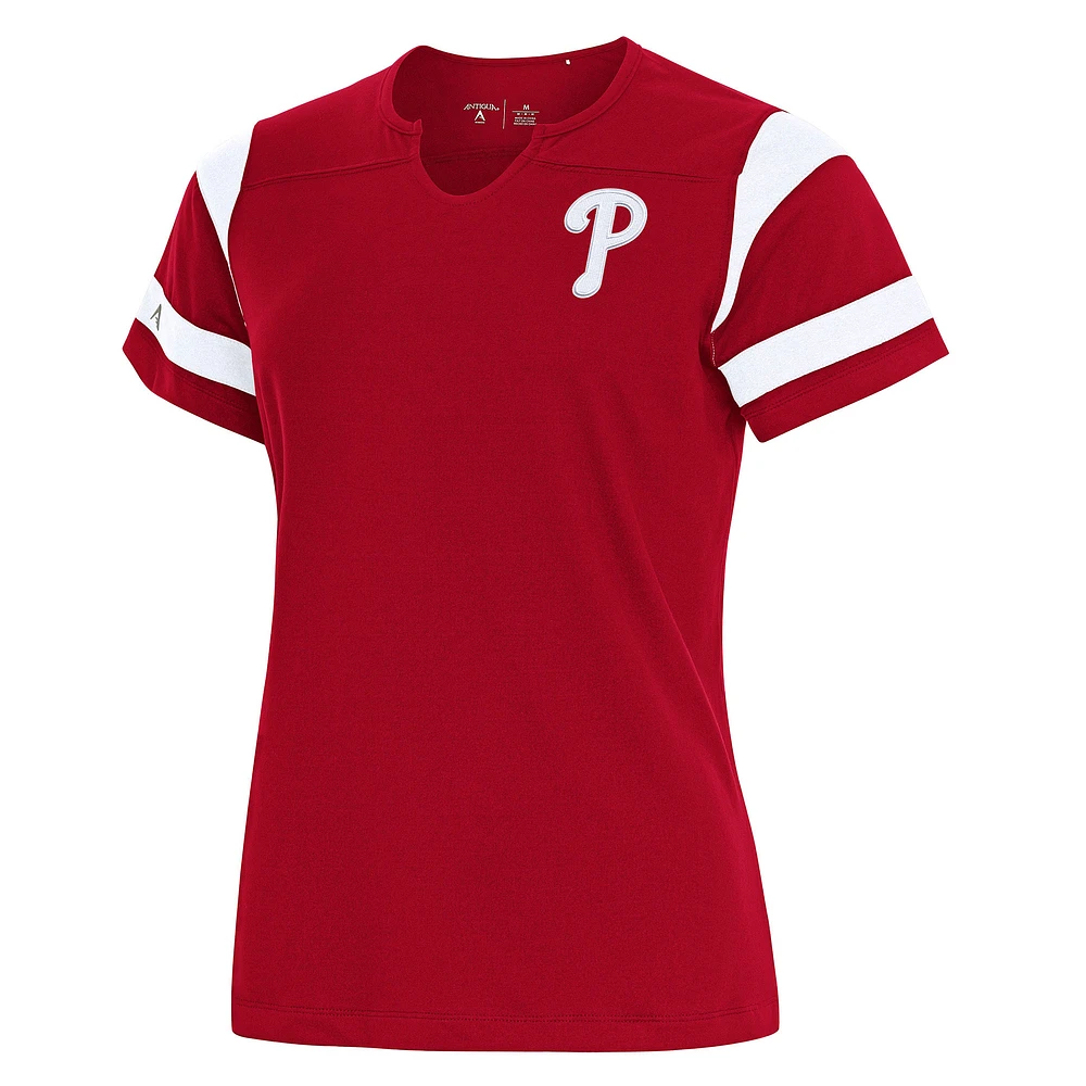 Women's Antigua Red Philadelphia Phillies Encounter Notch Neck Top