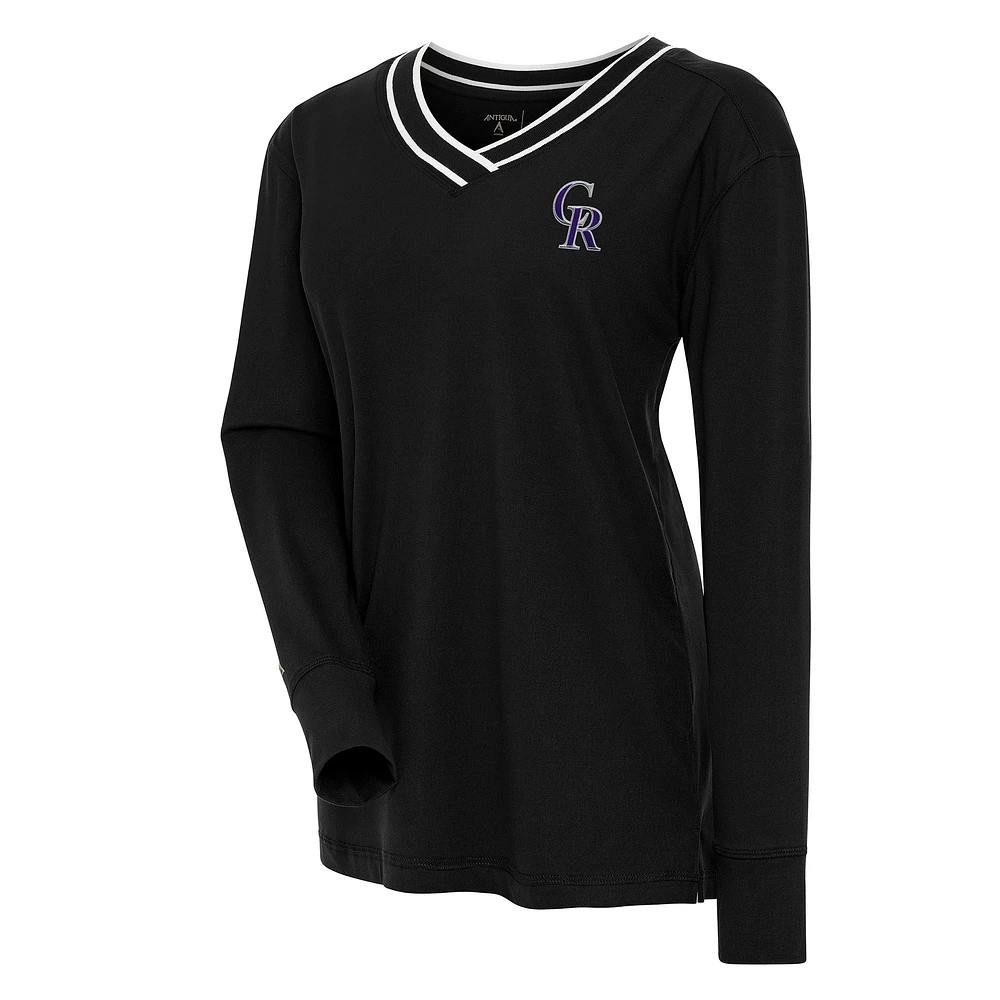 Women's Antigua Black Colorado Rockies Symbolic Long Sleeve V-Neck Top