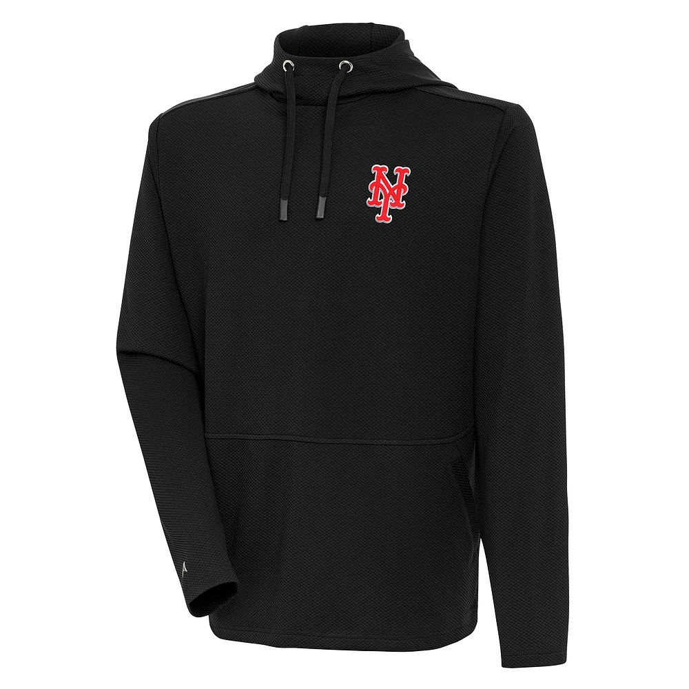 Men's Antigua Black New York Mets Pullover Hoodie