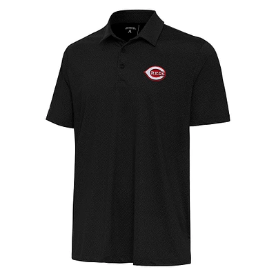 Men's Antigua Black Cincinnati Reds Whirl Polo