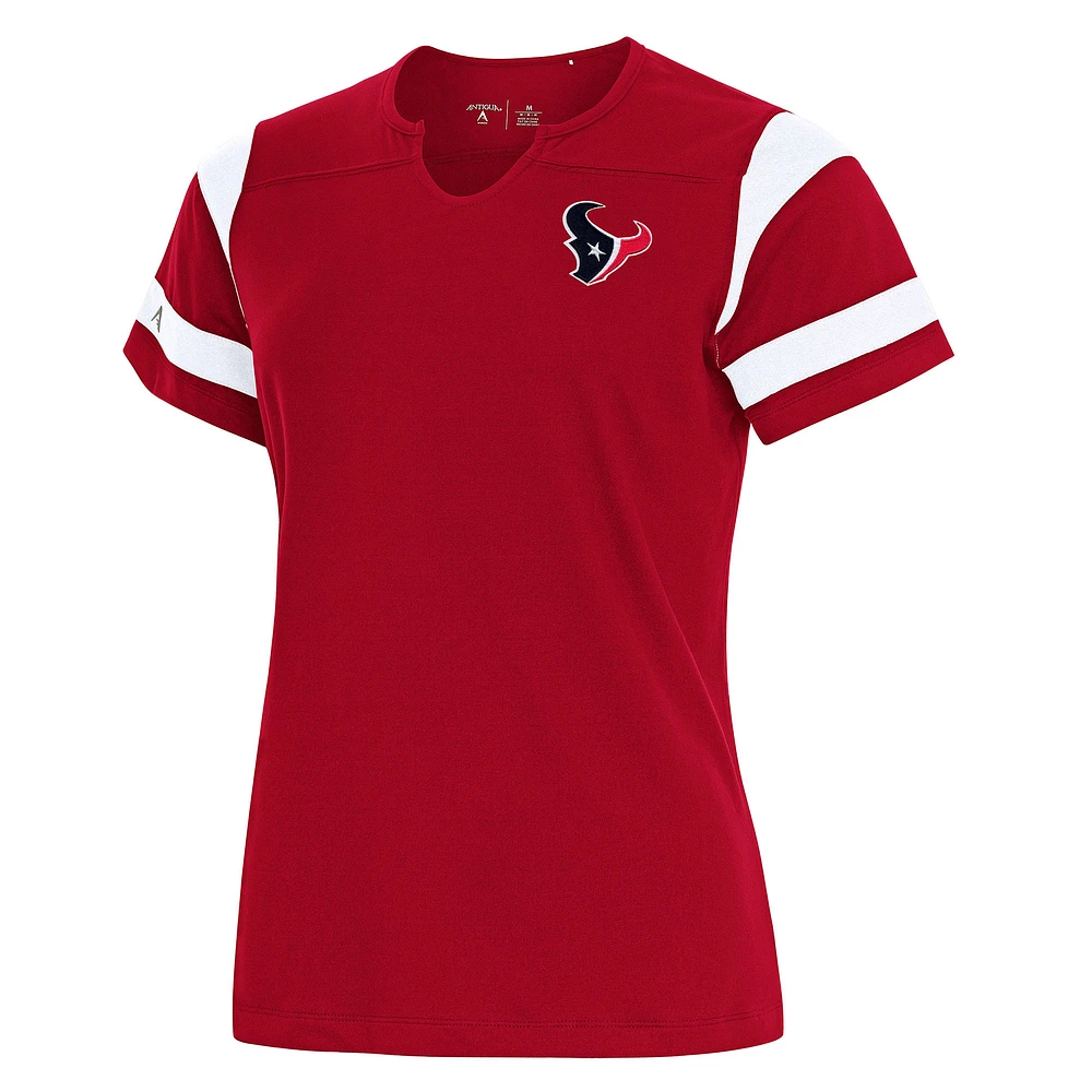 Women's Antigua Red Houston Texans Encounter Short Sleeve Notch Neck Top