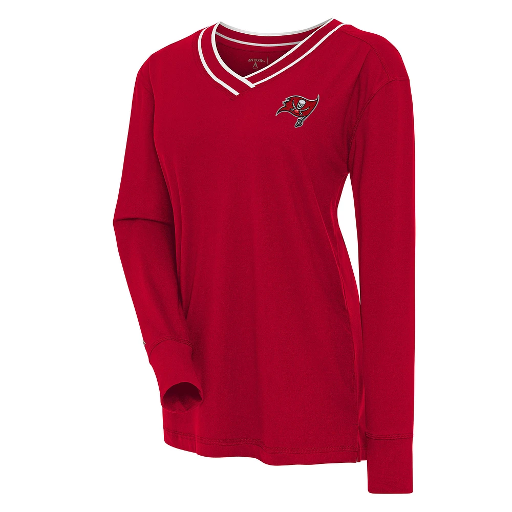 Women's Antigua Red Tampa Bay Buccaneers Symbolic Long Sleeve V-Neck Top