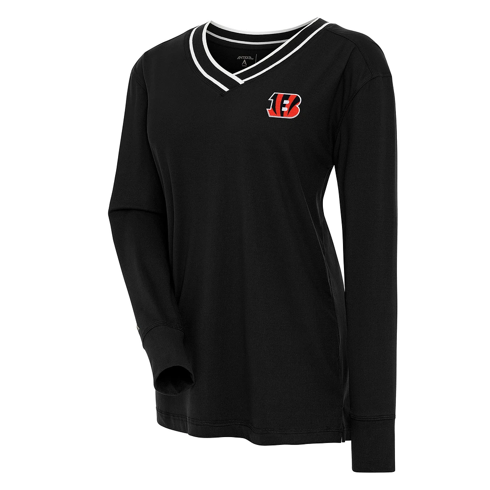 Women's Antigua Black Cincinnati Bengals Symbolic Long Sleeve V-Neck Top