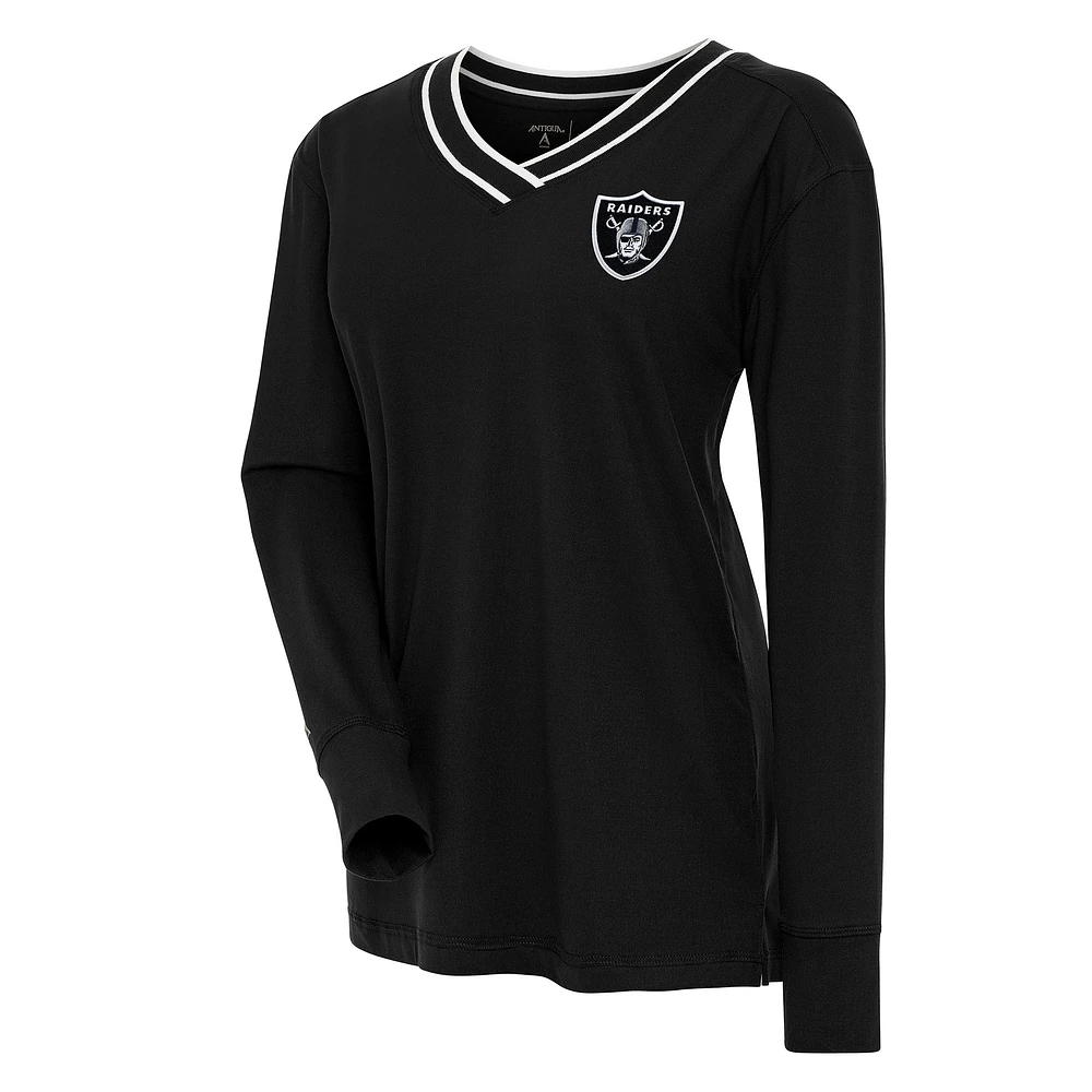 Women's Antigua Black Las Vegas Raiders Symbolic Long Sleeve V-Neck Top