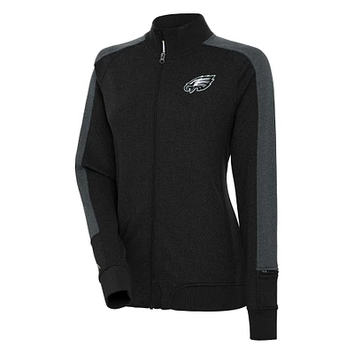 Women's Antigua Black Philadelphia Eagles Strike Full-Zip Track Jacket