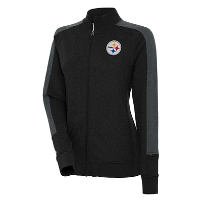 Women's Antigua Black Pittsburgh Steelers Strike Full-Zip Track Jacket