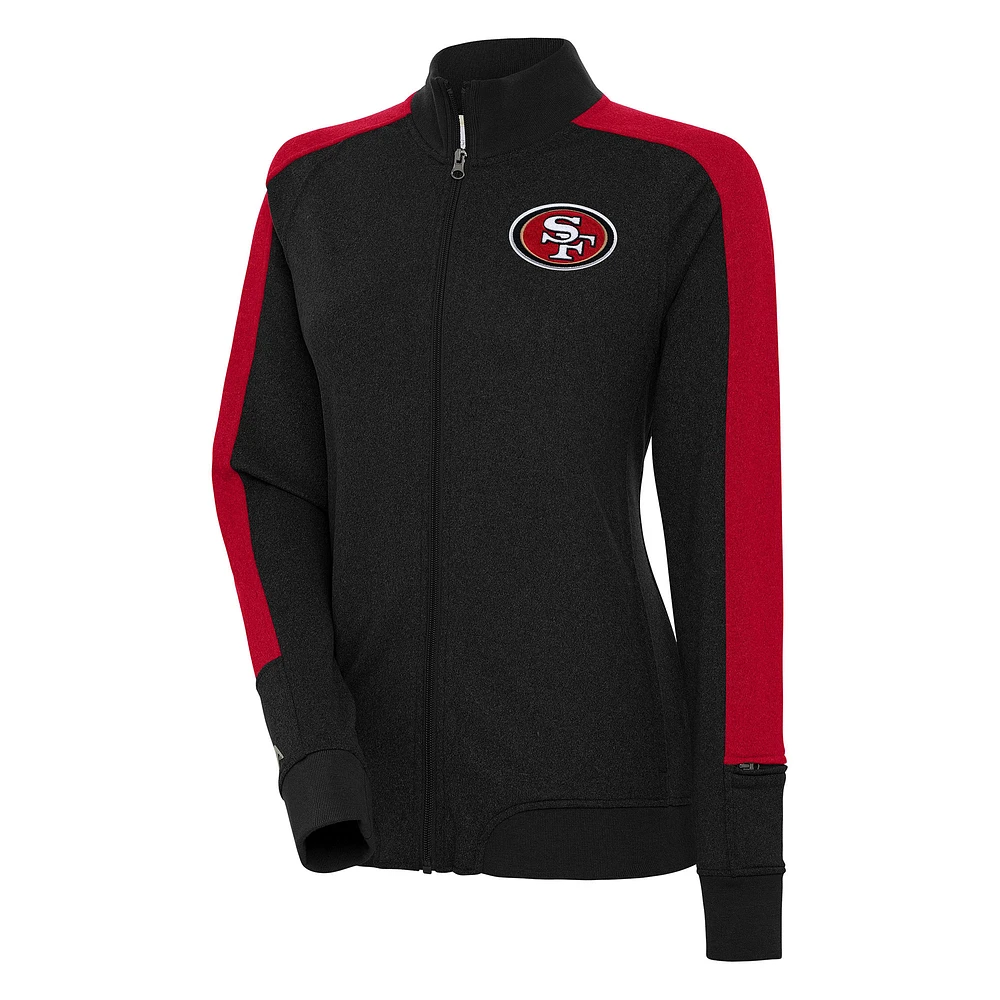 Women's Antigua Black San Francisco 49ers Strike Full-Zip Track Jacket