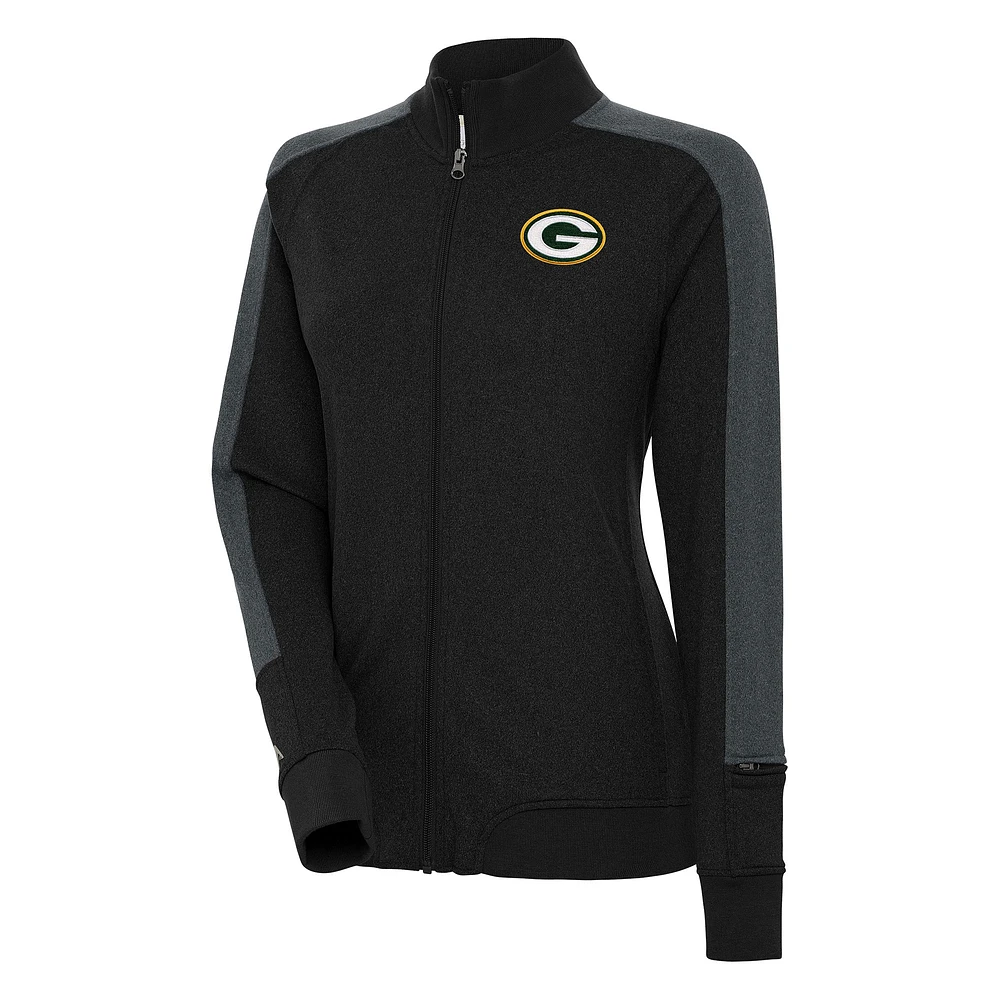Women's Antigua Black Green Bay Packers Strike Full-Zip Track Jacket