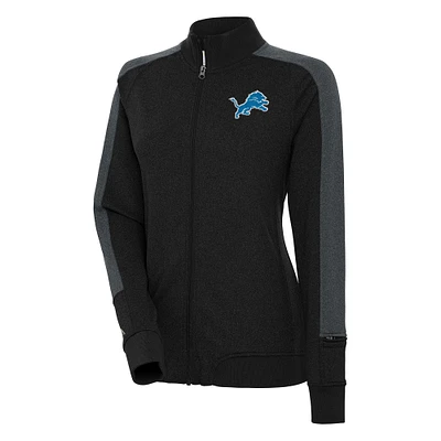 Women's Antigua Black Detroit Lions Strike Full-Zip Track Jacket