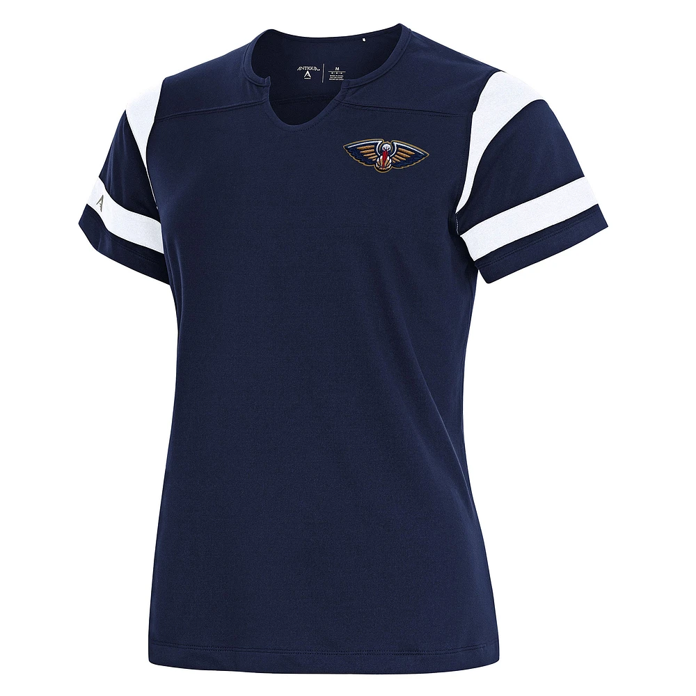 Women's Antigua Navy New Orleans Pelicans Encounter Short Sleeve Notch Neck Top